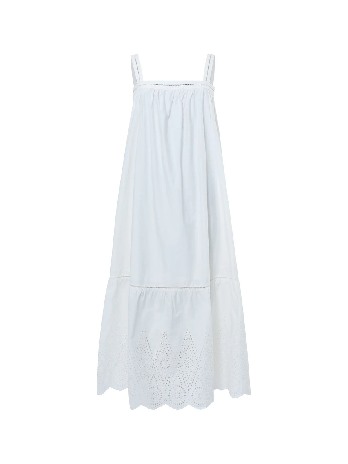 Cotton Square Neck Broderie Anglaise Midi Dress