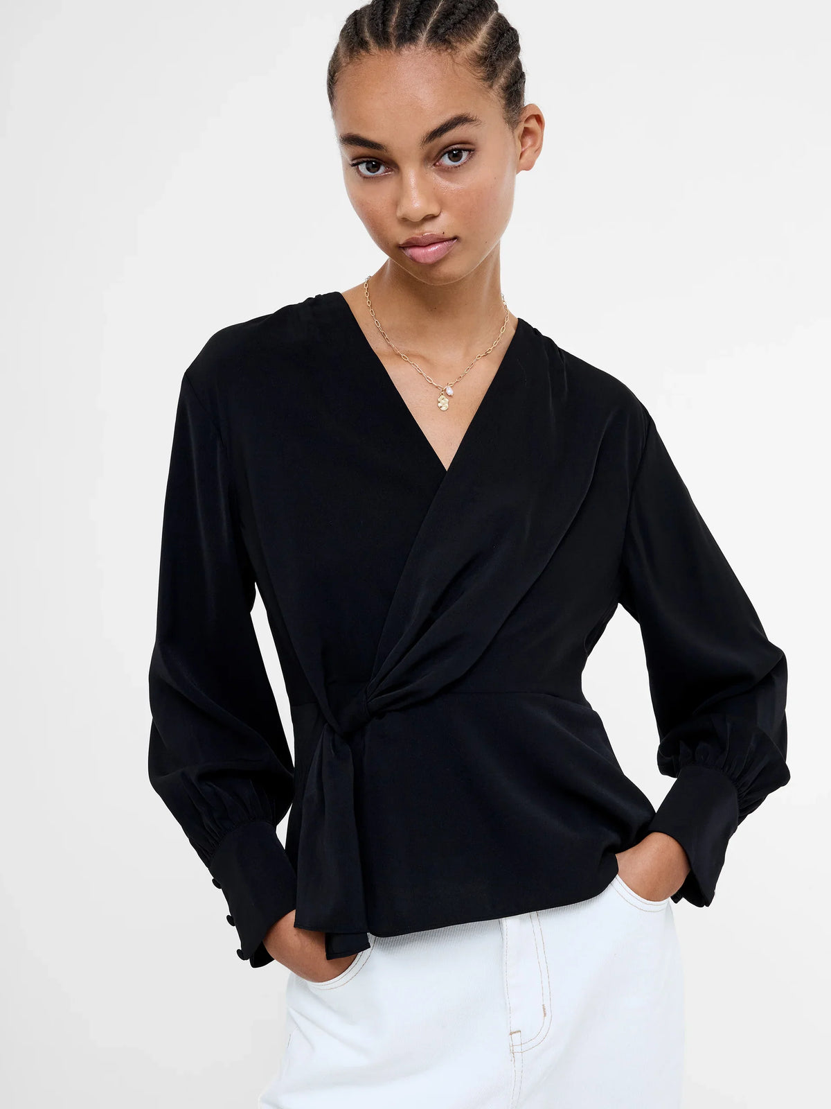 Laurel Crepe Wrap Peplum Top