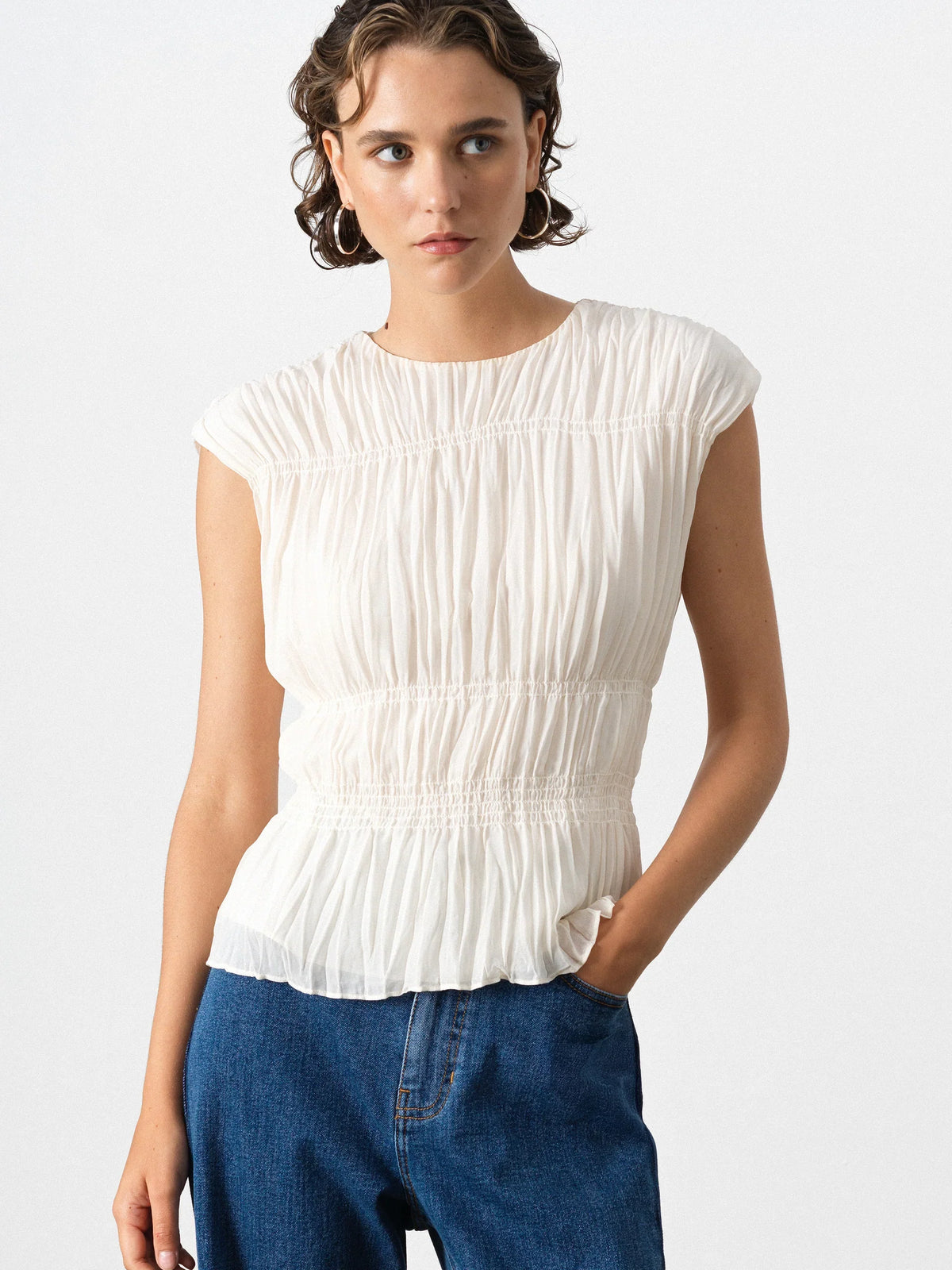 Saylor Pleated Georgette Sleeveless Top