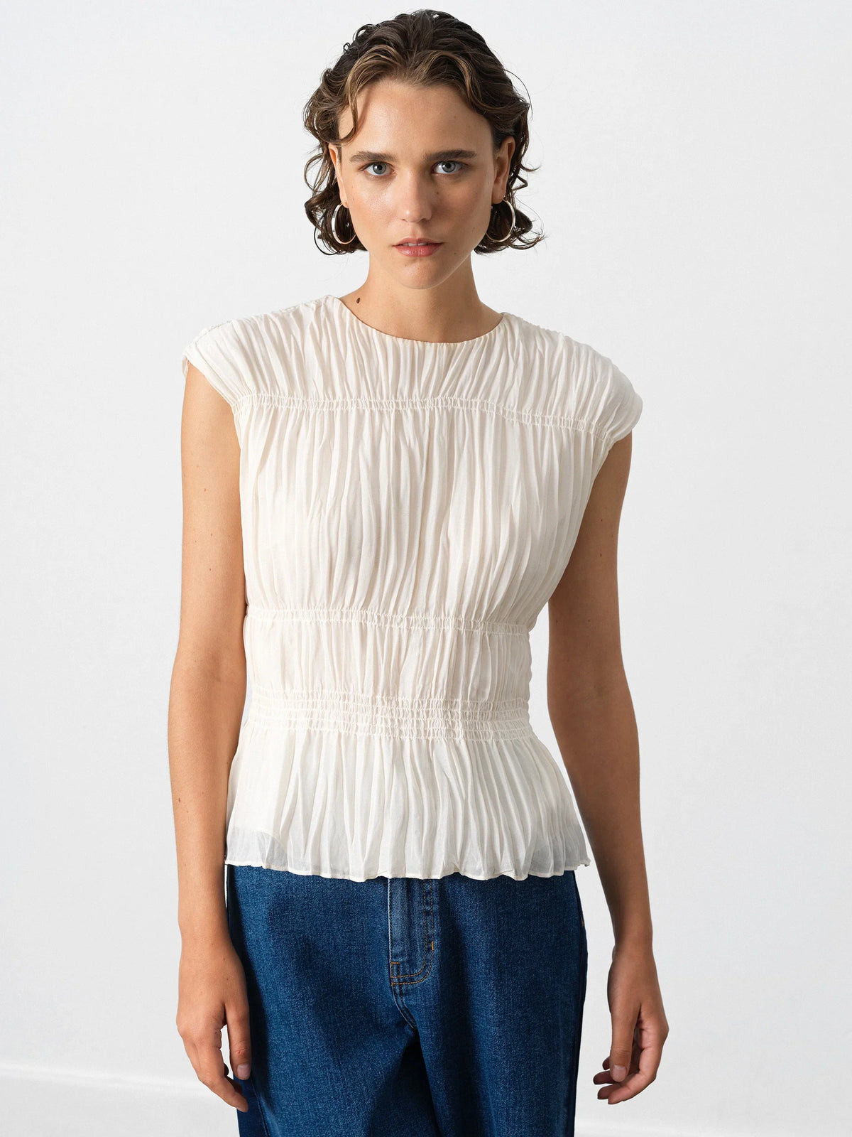 Saylor Pleated Georgette Sleeveless Top