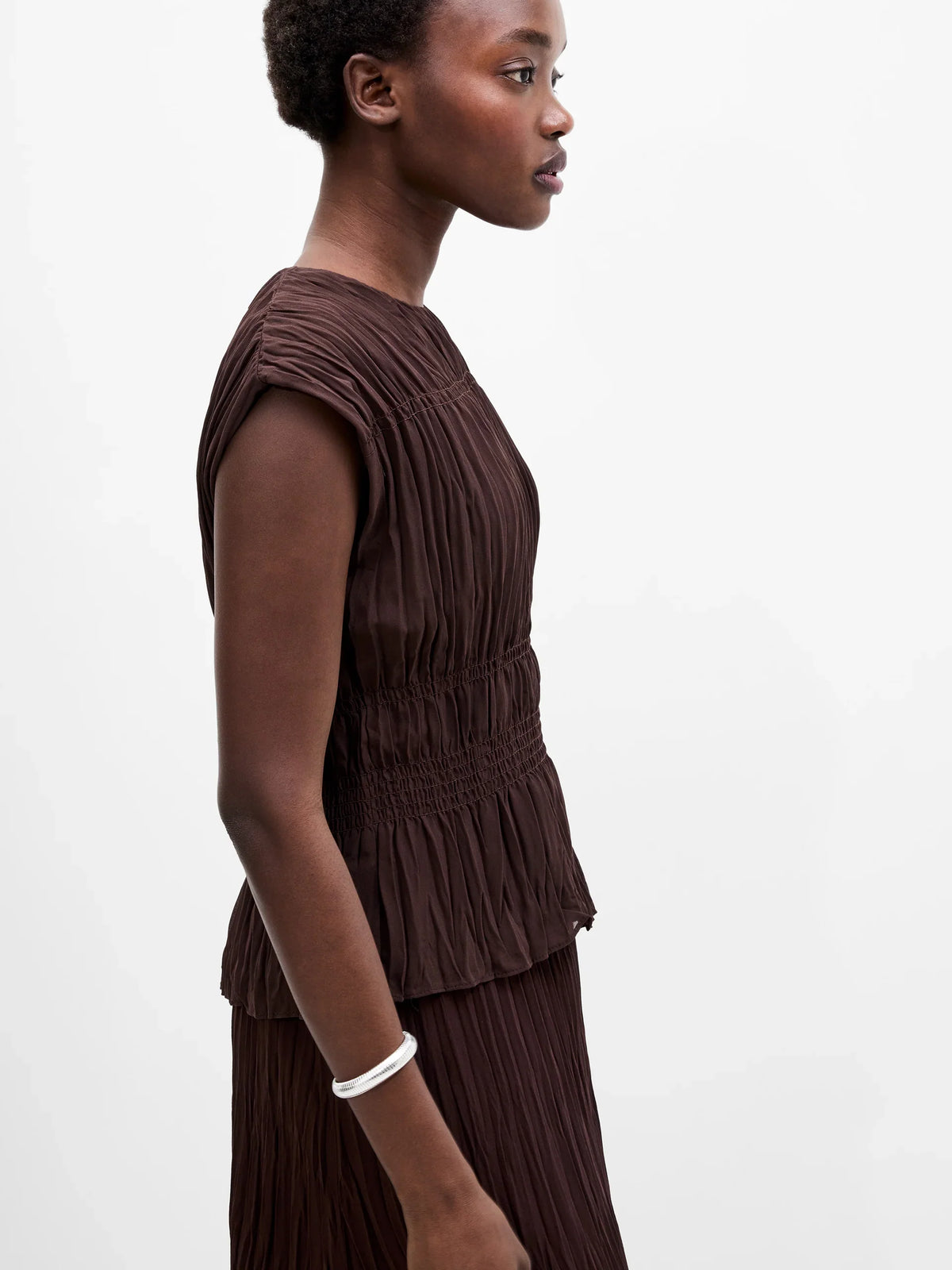 Saylor Pleated Georgette Sleeveless Top