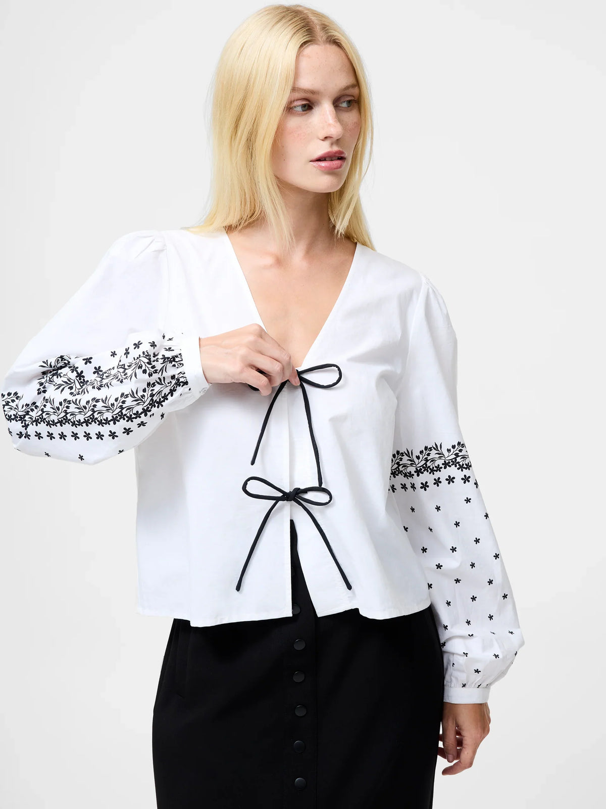 Cambria Cotton Floral Sleeve Tie Up Shirt
