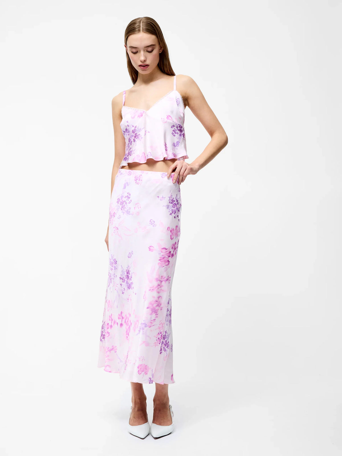 Elyria Oona Satin Midi Skirt