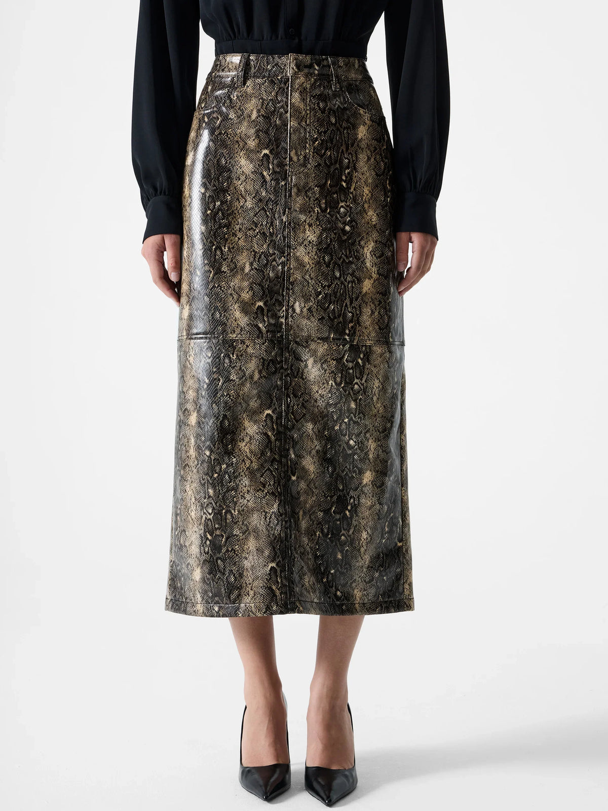 Brandy Snakeskin PU Midi Skirt