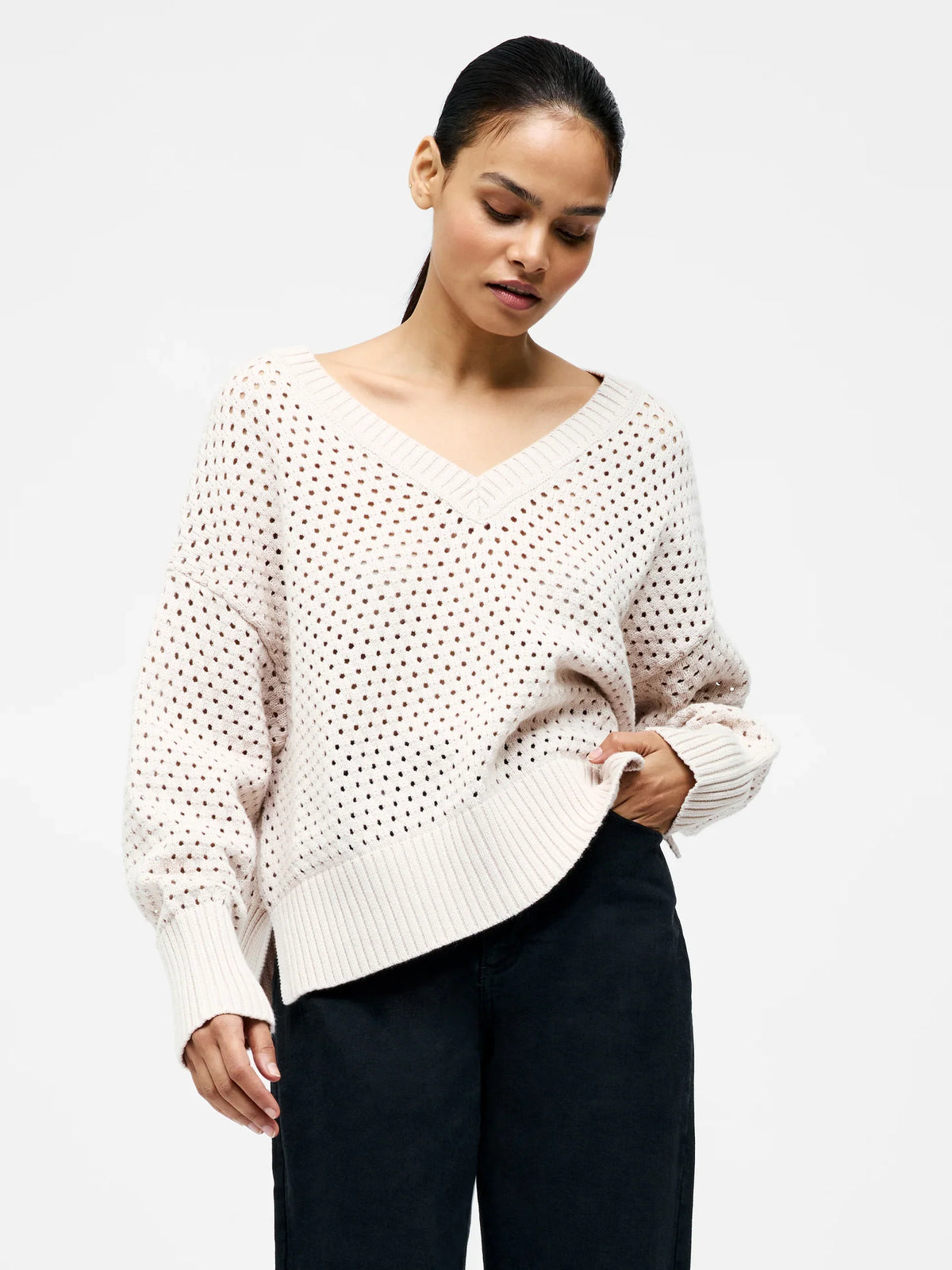 Crochet Knit V Neck Sweater