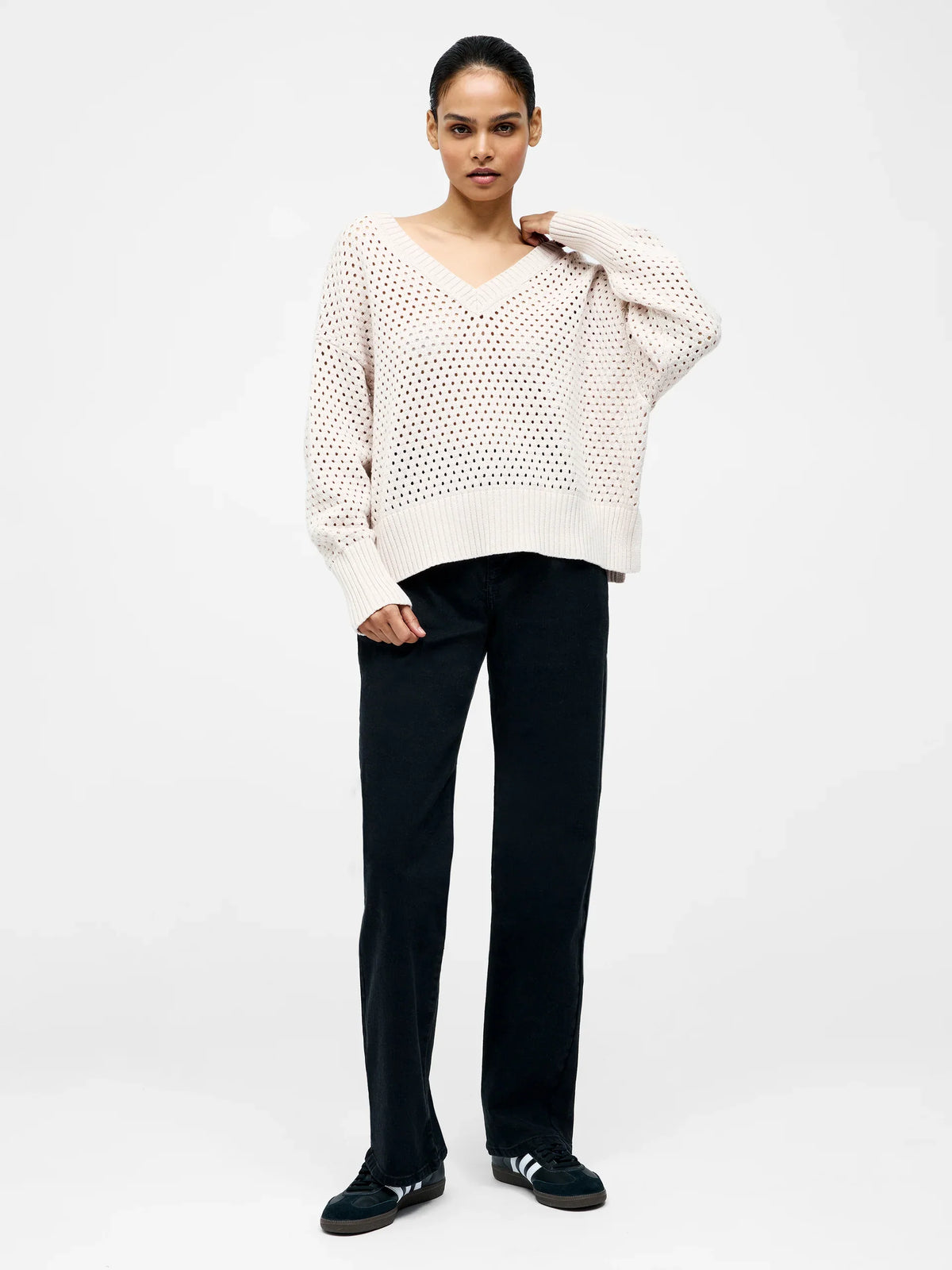 Crochet Knit V Neck Sweater